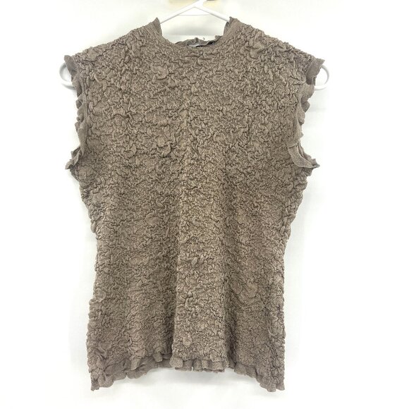 Zara Wrinkle Effect Knit Top in Beige Women's Medium - Picture 2 of 4